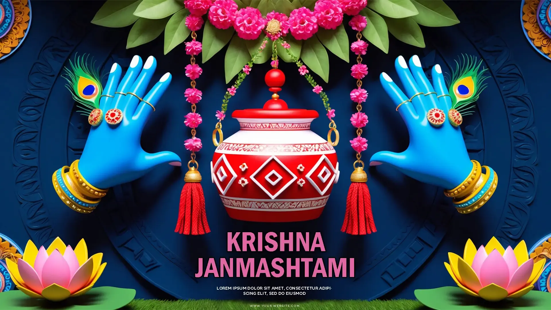 Elegant Krishna Janmashtami PSD Graphics for Stunning Banners image